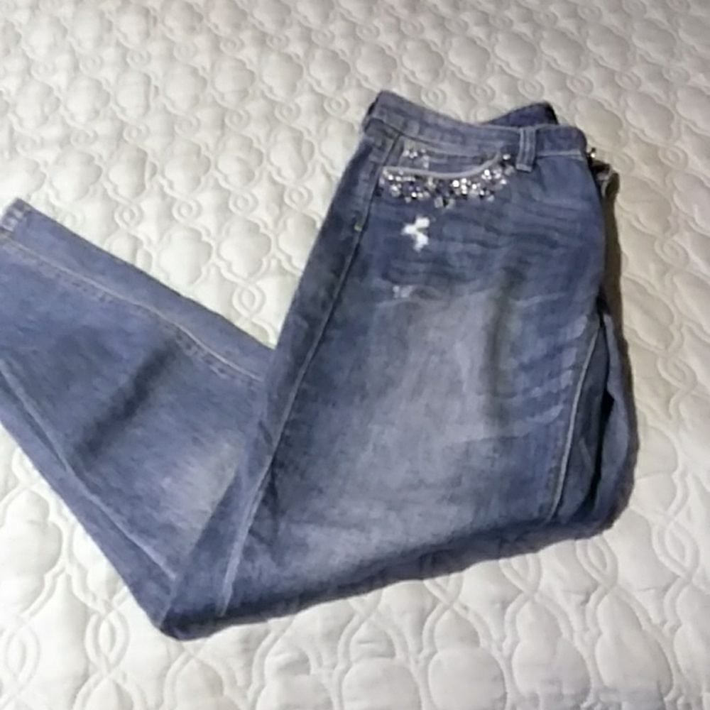 White House Black Market Girlfriend Distressed Rhinestone Jeans